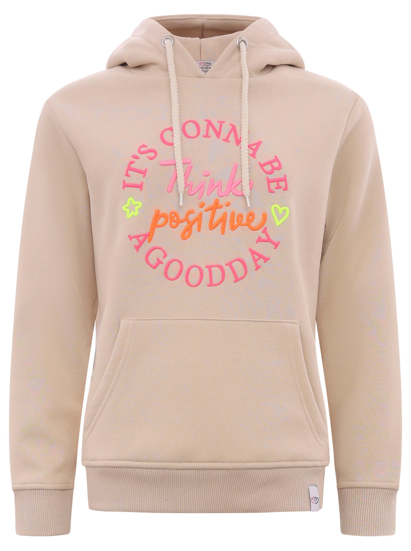 Zwillingsherz Sweatshirt, mit Kapuze und "Think positiv" Aufstick in Neonfarben Zwillingsherz Sweatshirt, mit Kapuze und "Think positiv" Aufstick in Neonfarben von Zwillingsherz