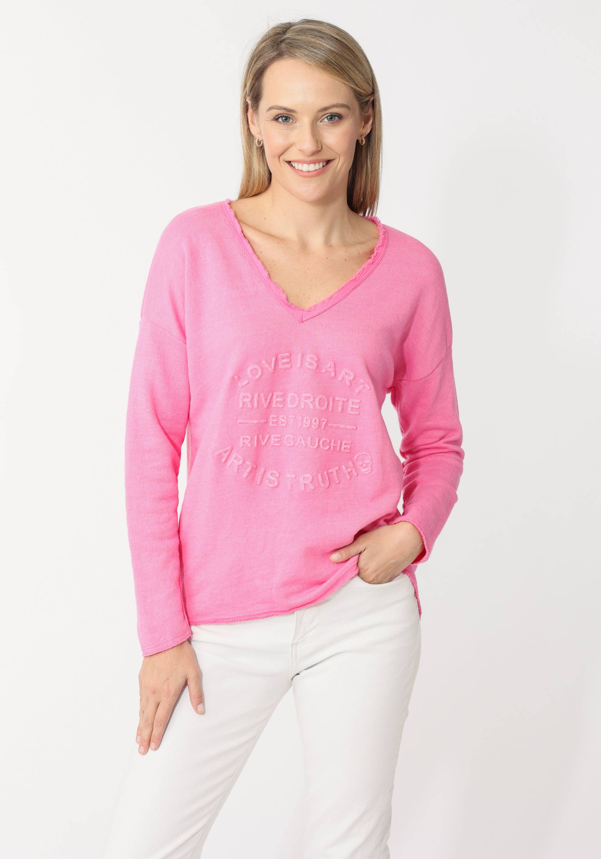 Zwillingsherz Sweatshirt, mit ausgefranstem V-Ausschnitt im Vintage Look Zwillingsherz Sweatshirt, mit ausgefranstem V-Ausschnitt im Vintage Look von Zwillingsherz