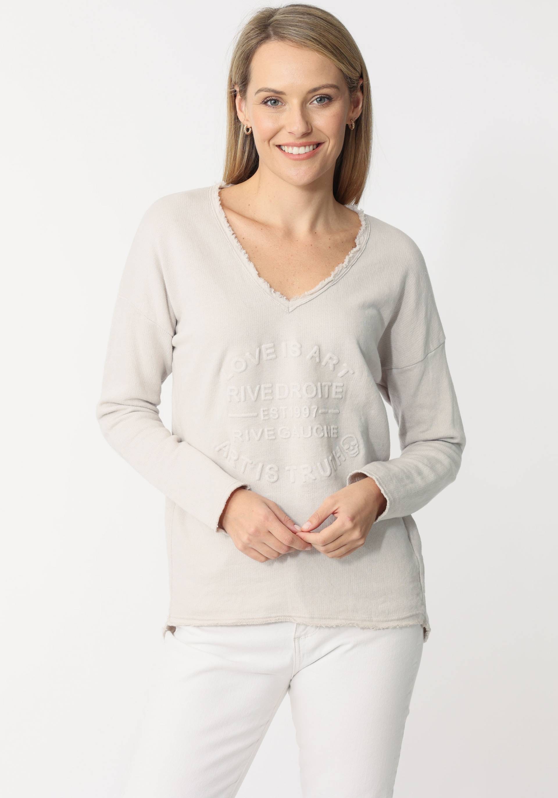Zwillingsherz Sweatshirt, mit ausgefranstem V-Ausschnitt im Vintage Look Zwillingsherz Sweatshirt, mit ausgefranstem V-Ausschnitt im Vintage Look von Zwillingsherz