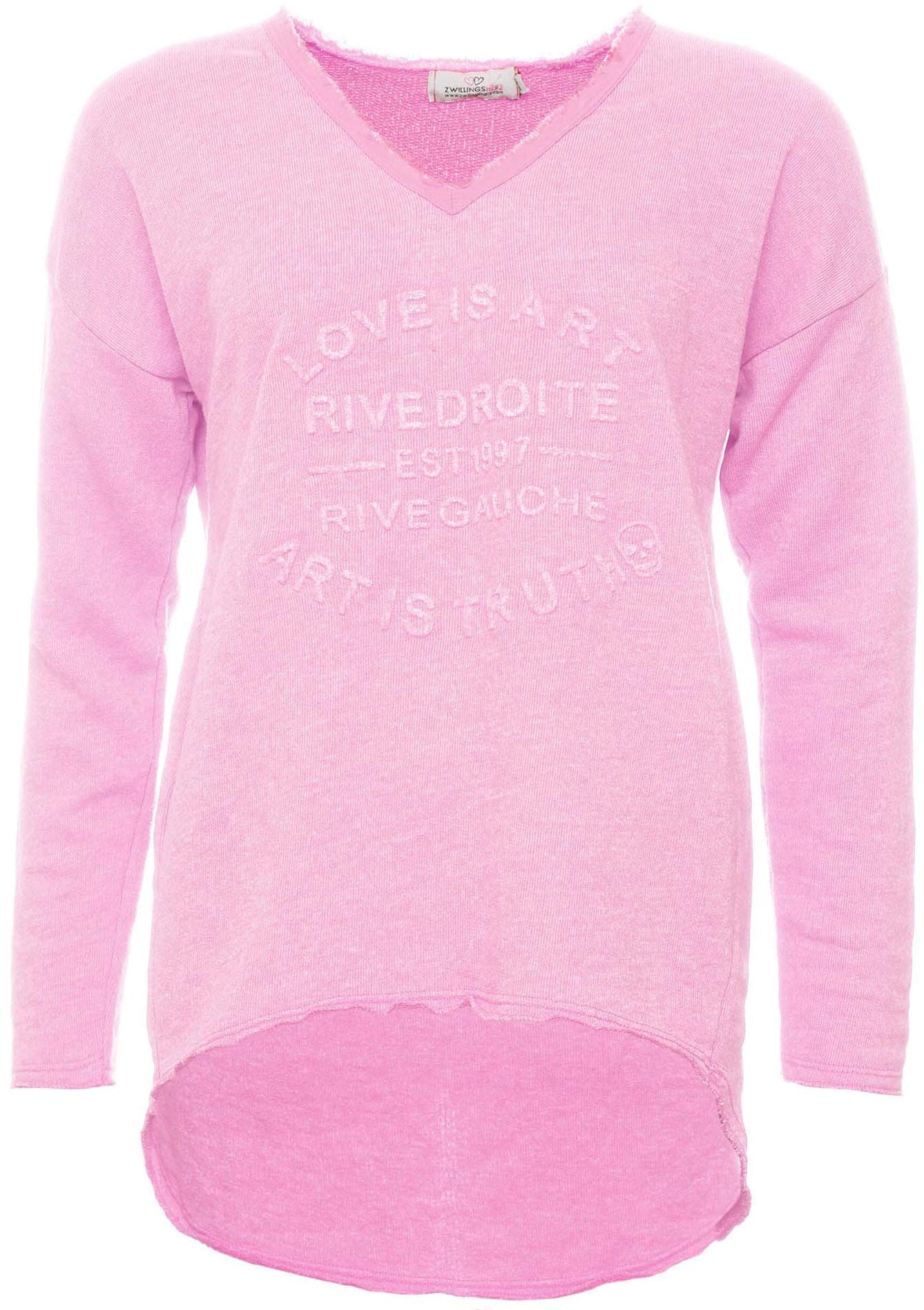 Zwillingsherz Sweatshirt, mit ausgefranstem V-Ausschnitt im Vintage Look Zwillingsherz Sweatshirt, mit ausgefranstem V-Ausschnitt im Vintage Look von Zwillingsherz