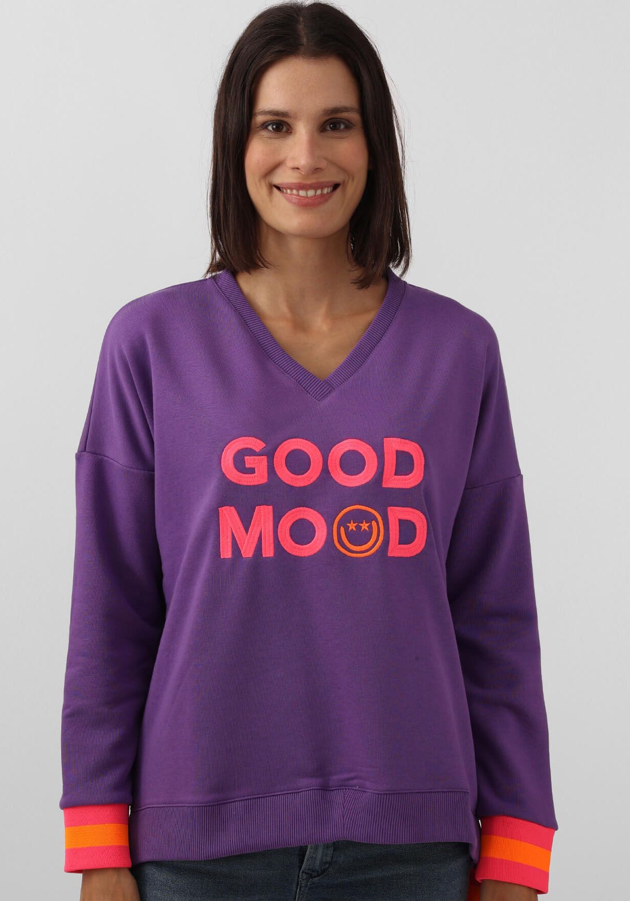 Zwillingsherz Sweatshirt »Dana«, mit "Good Mood"-Schriftzug und neonfarbenen Bündchen von Zwillingsherz