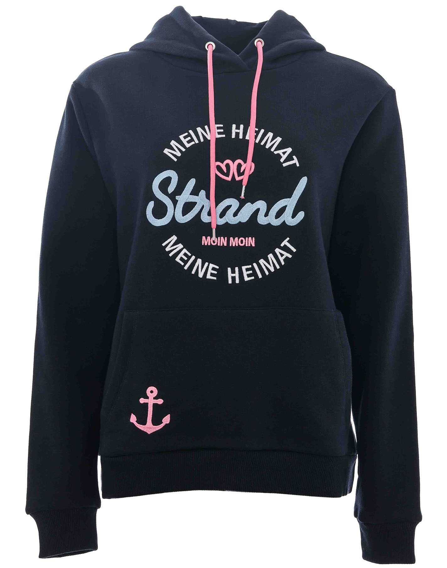 Zwillingsherz Sweatshirt, mit neonfarbenen Kordeln und aufgesticktem "Strand"-Schriftzug von Zwillingsherz