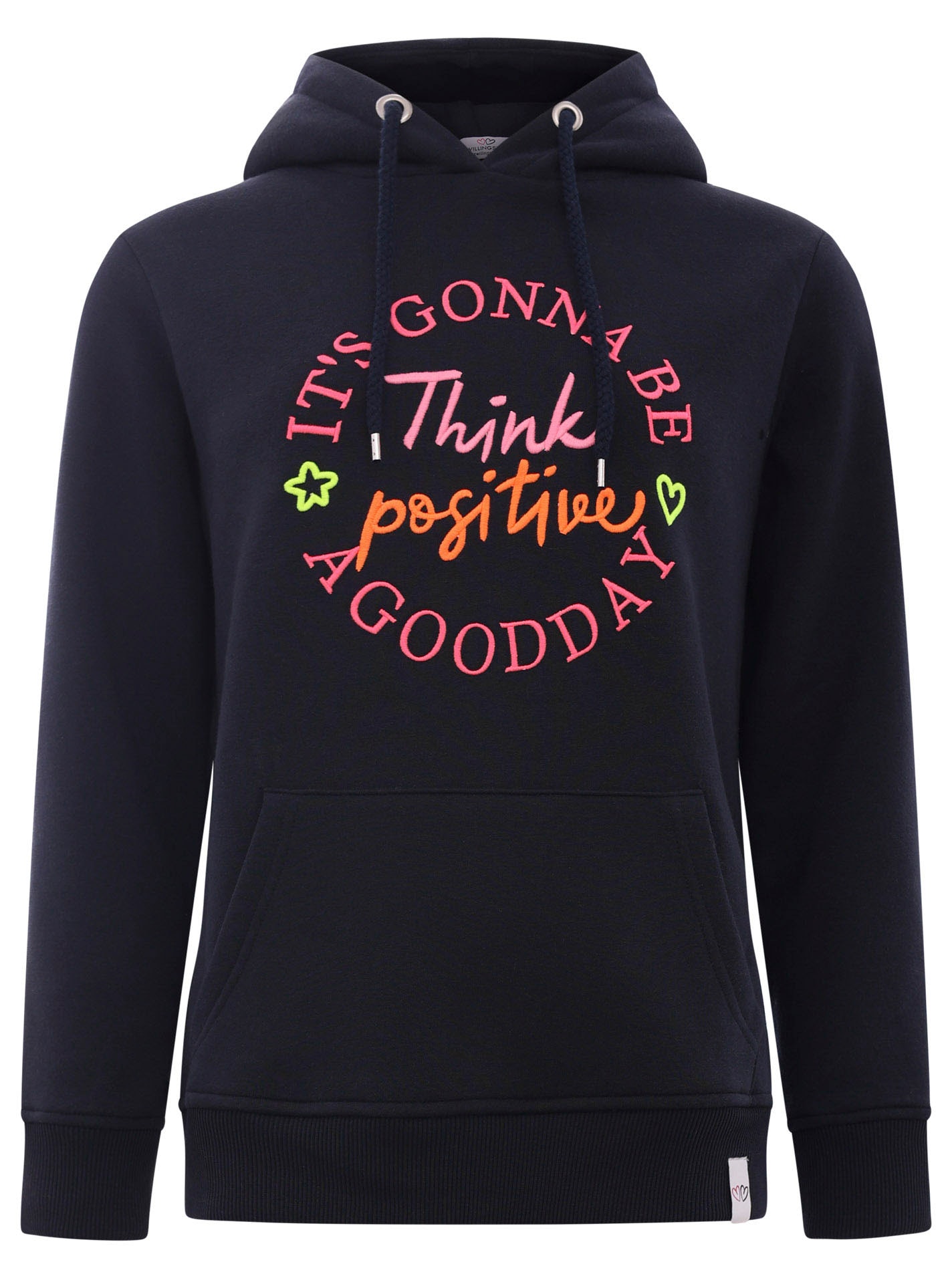 Zwillingsherz Sweatshirt, mit "Think positiv" Aufstick in Neonfarben von Zwillingsherz