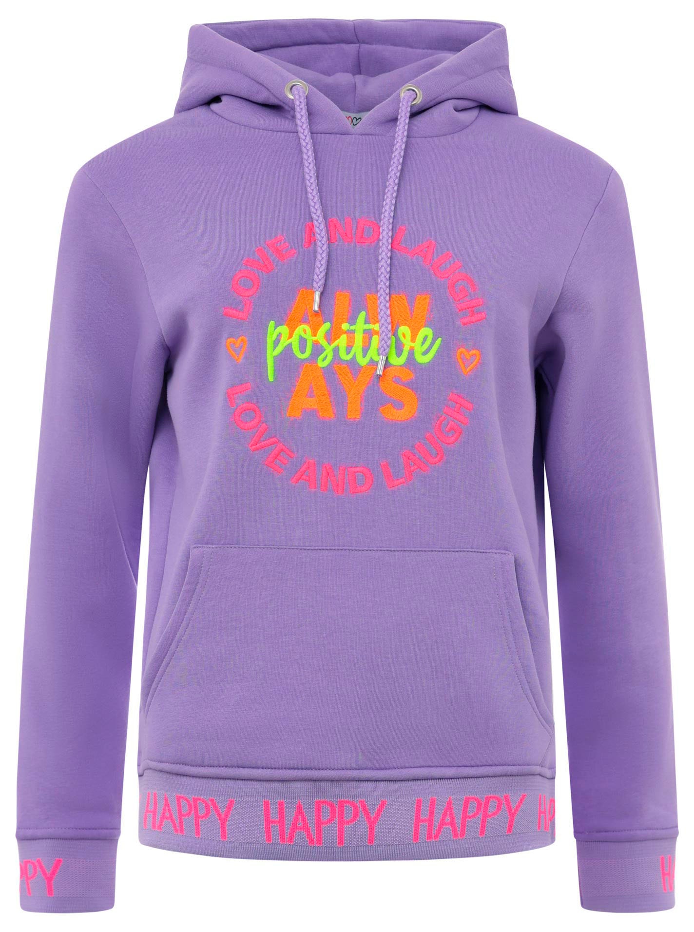 Zwillingsherz Sweatshirt, "Always positive" mit Kapuze und neonfarbenem Aufstick von Zwillingsherz