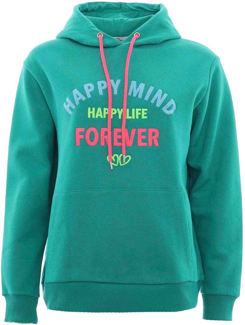 Zwillingsherz Sweatshirt, mit "Happy"-Aufstick in neonfarben auf Vorder- und Rückseite von Zwillingsherz