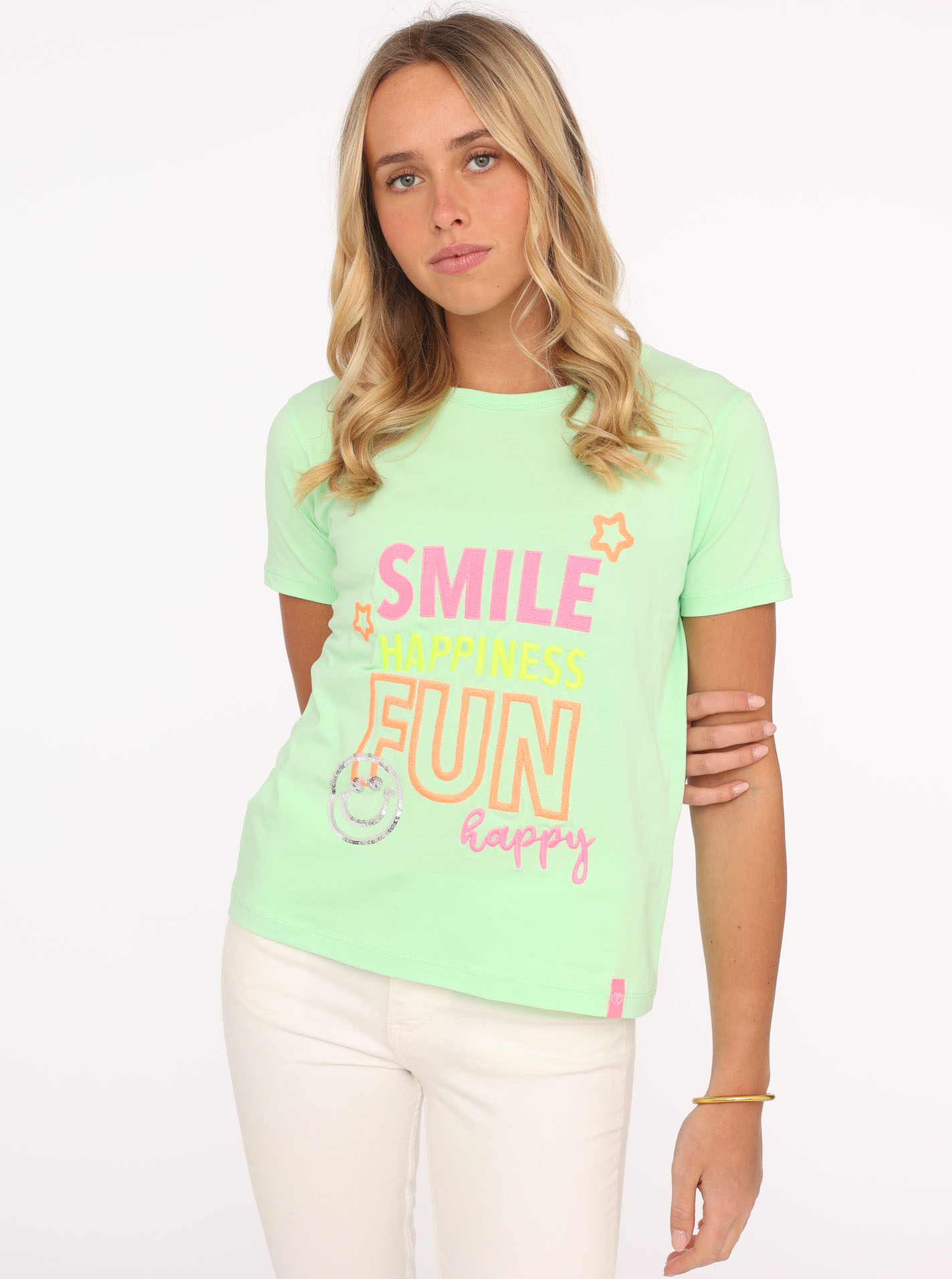 Zwillingsherz T-Shirt »"Smile Happiness Fun"«, mit bunter Stickerei und Pailletten von Zwillingsherz