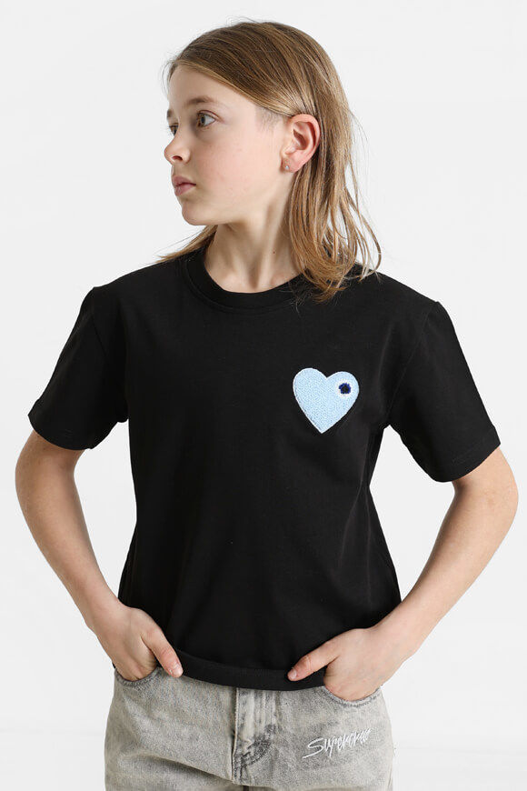 adj Heart T-Shirt | Black + Light Blue | Jungen  | 10