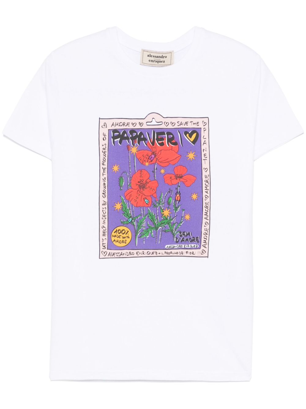 alessandro enriquez Poppies-print T-shirt - White von alessandro enriquez