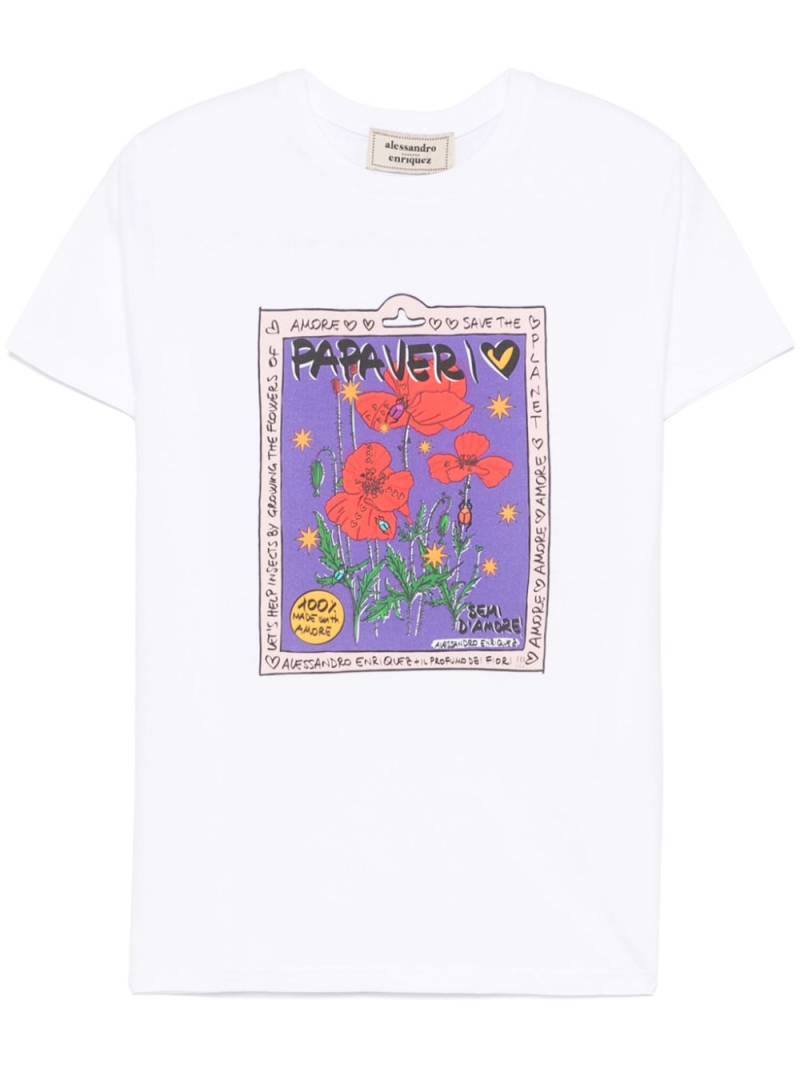 alessandro enriquez Poppies-print T-shirt - White von alessandro enriquez