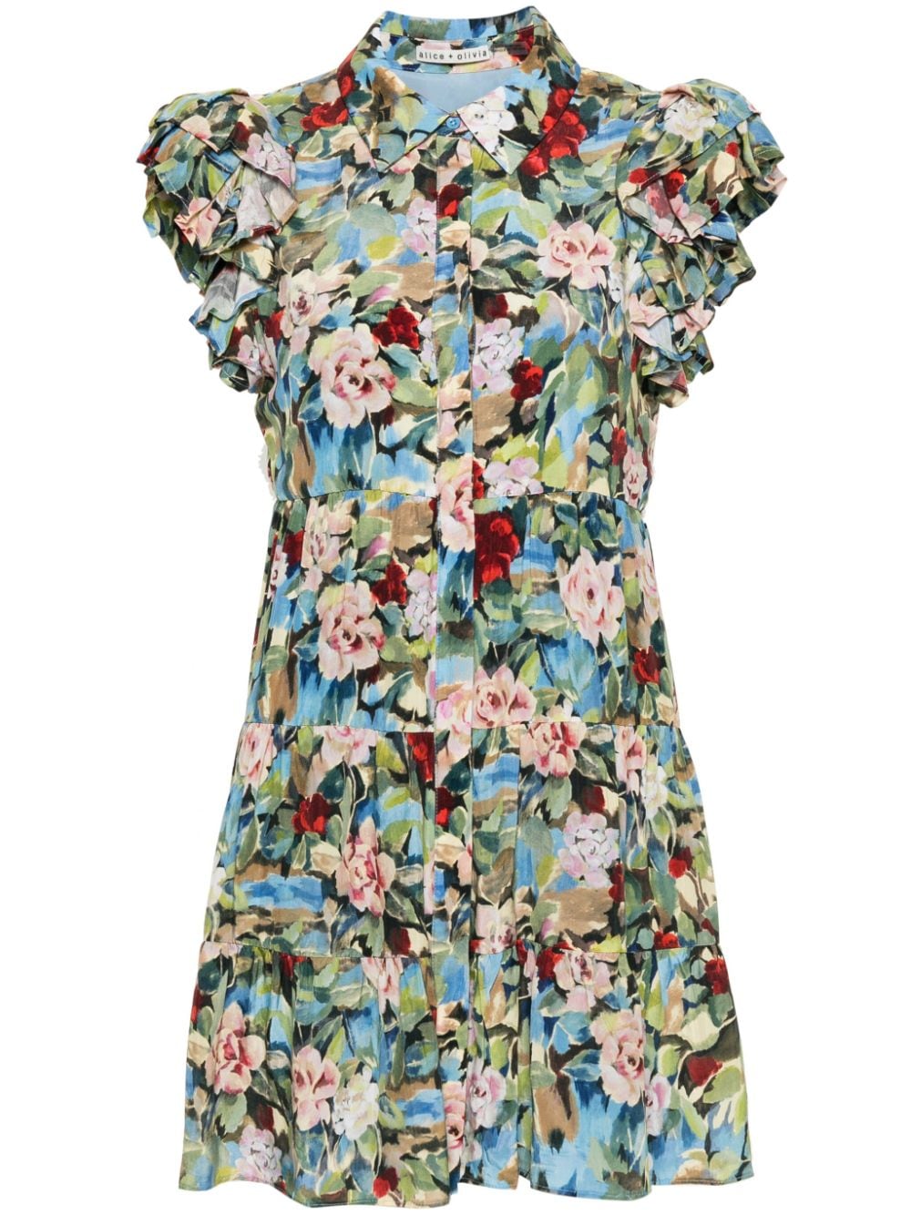 alice + olivia floral-print tiered minidress - Blue von alice + olivia