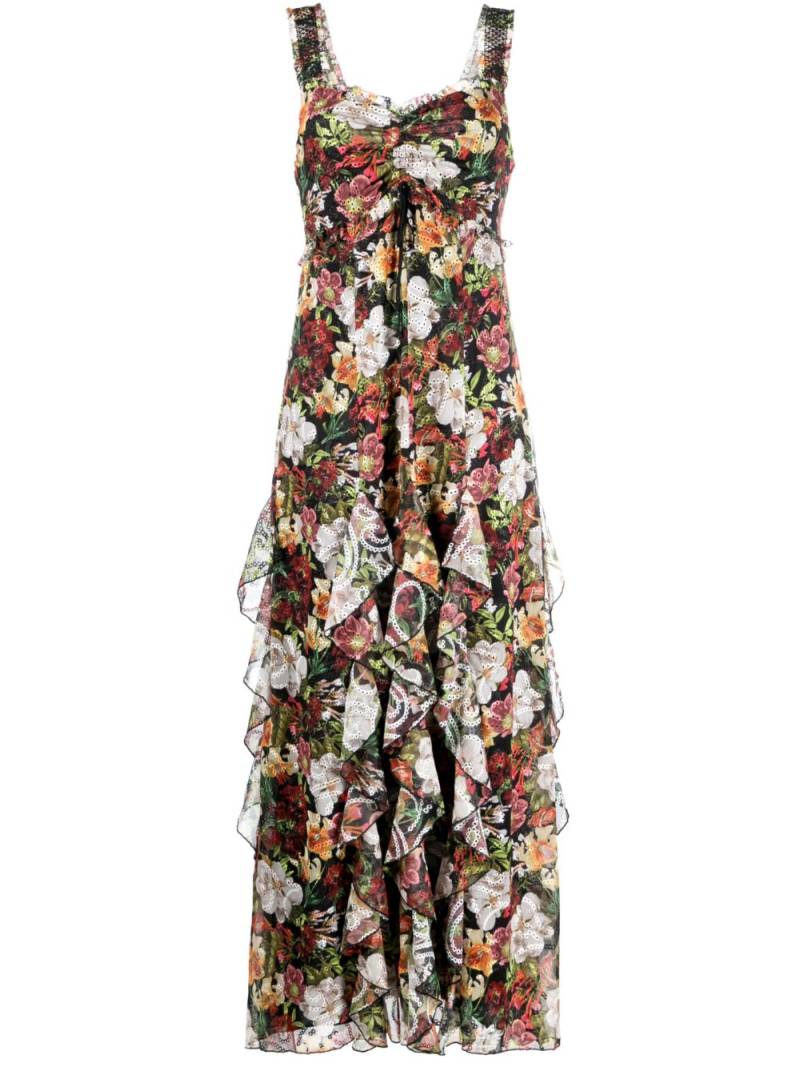 alice + olivia ruffled-trim floral-print maxi dress - Black von alice + olivia