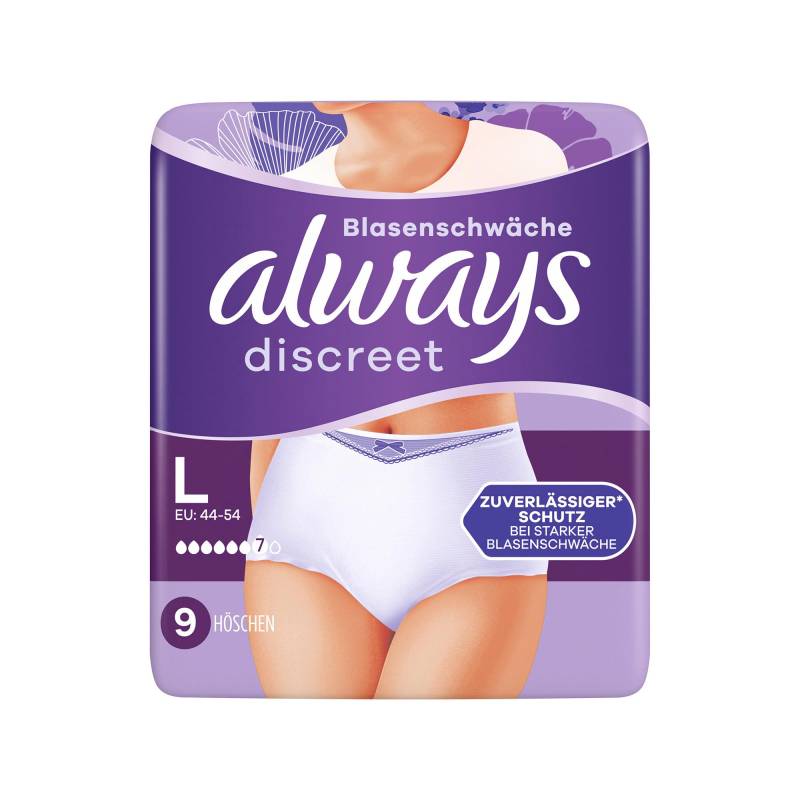 Discreet Inkontinenz Pants Plus L 9 Damen  9 Stück von always