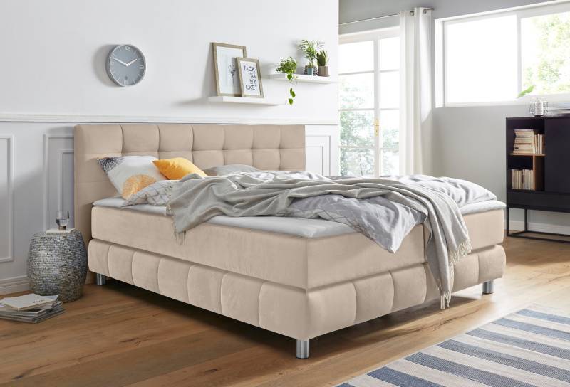 andas Boxspringbett »Salo XXL«, in Samtoptik oder Struktur, 6 Breiten in Überlänge 220cm, 4 Härtegrade von andas