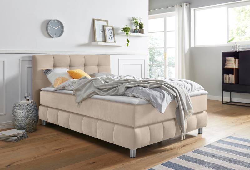 andas Boxspringbett »Salo XXL«, in Samtoptik oder Struktur, 6 Breiten in Überlänge 220cm, 4 Härtegrade von andas