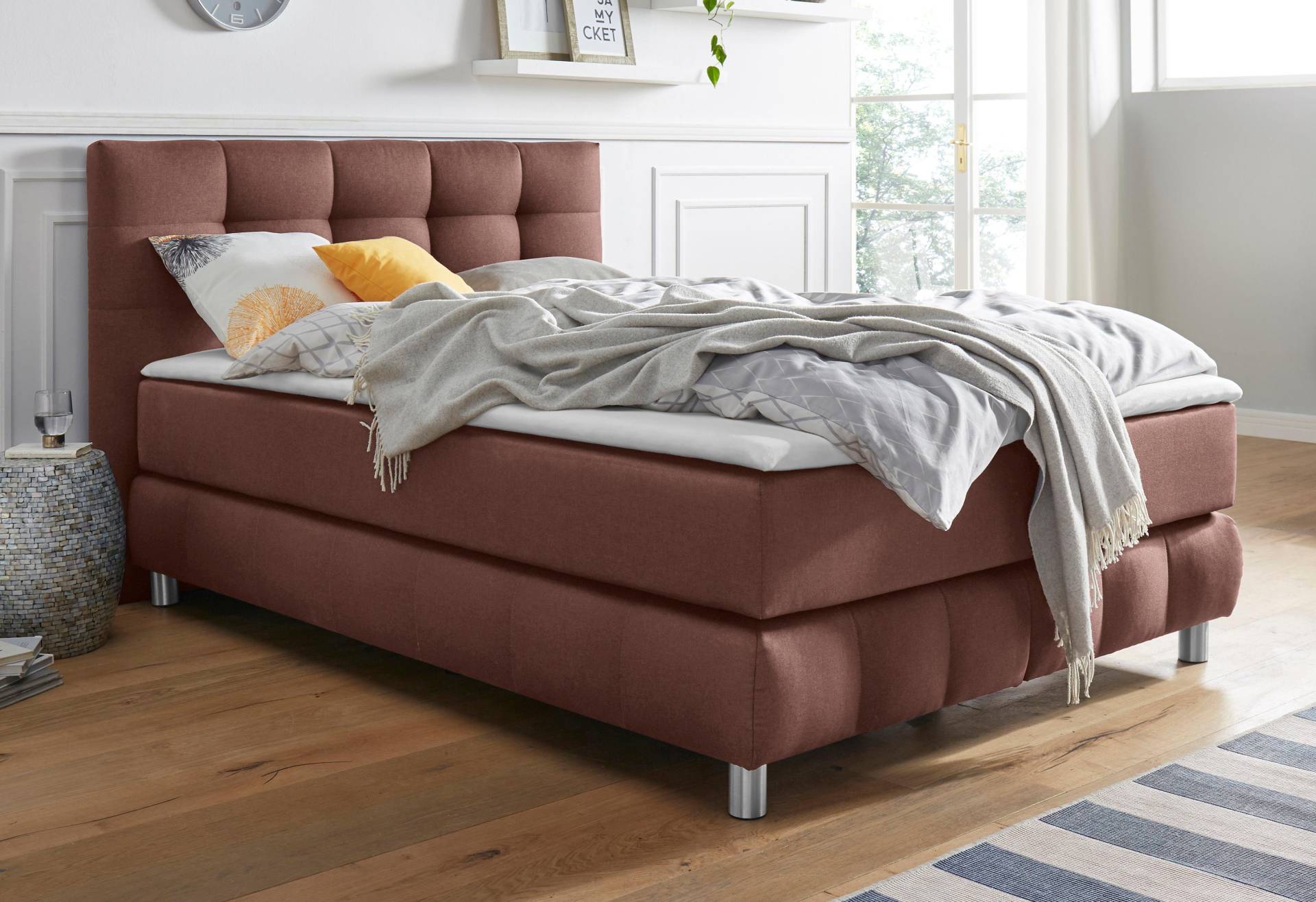 andas Boxspringbett »Salo XXL«, in Samtoptik oder Struktur, 6 Breiten in Überlänge 220cm, 4 Härtegrade von andas