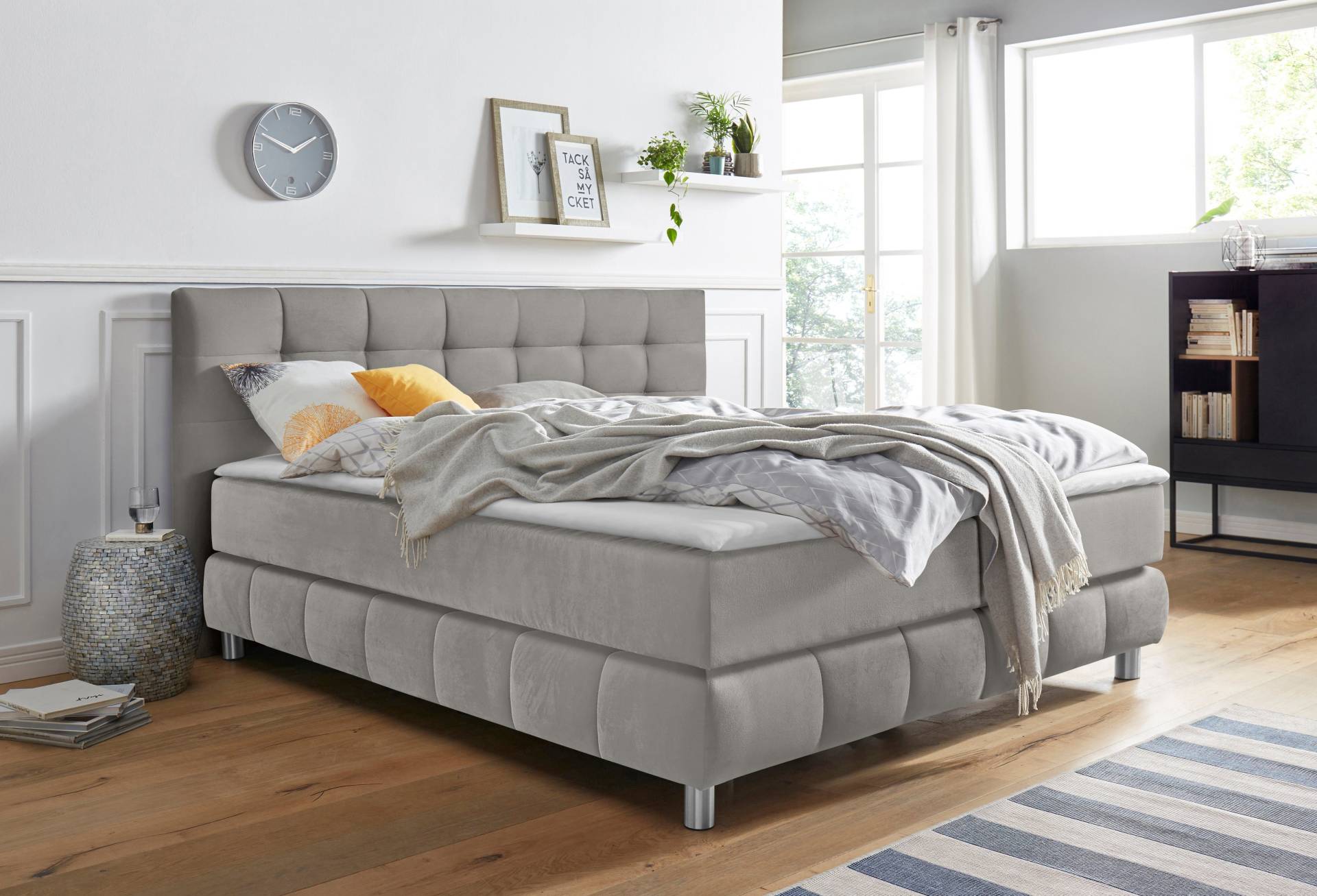 andas Boxspringbett »Salo XXL«, in Samtoptik oder Struktur, 6 Breiten in Überlänge 220cm, 4 Härtegrade von andas