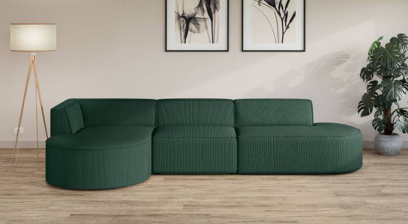 andas Ecksofa »Ecksofa EIVIND mit Ottomane rechts/links, Masse: B/H/T 343/159/72 cm«, L-Form mit Wellenunterfederung, auch in Feincord und Bouclé von andas