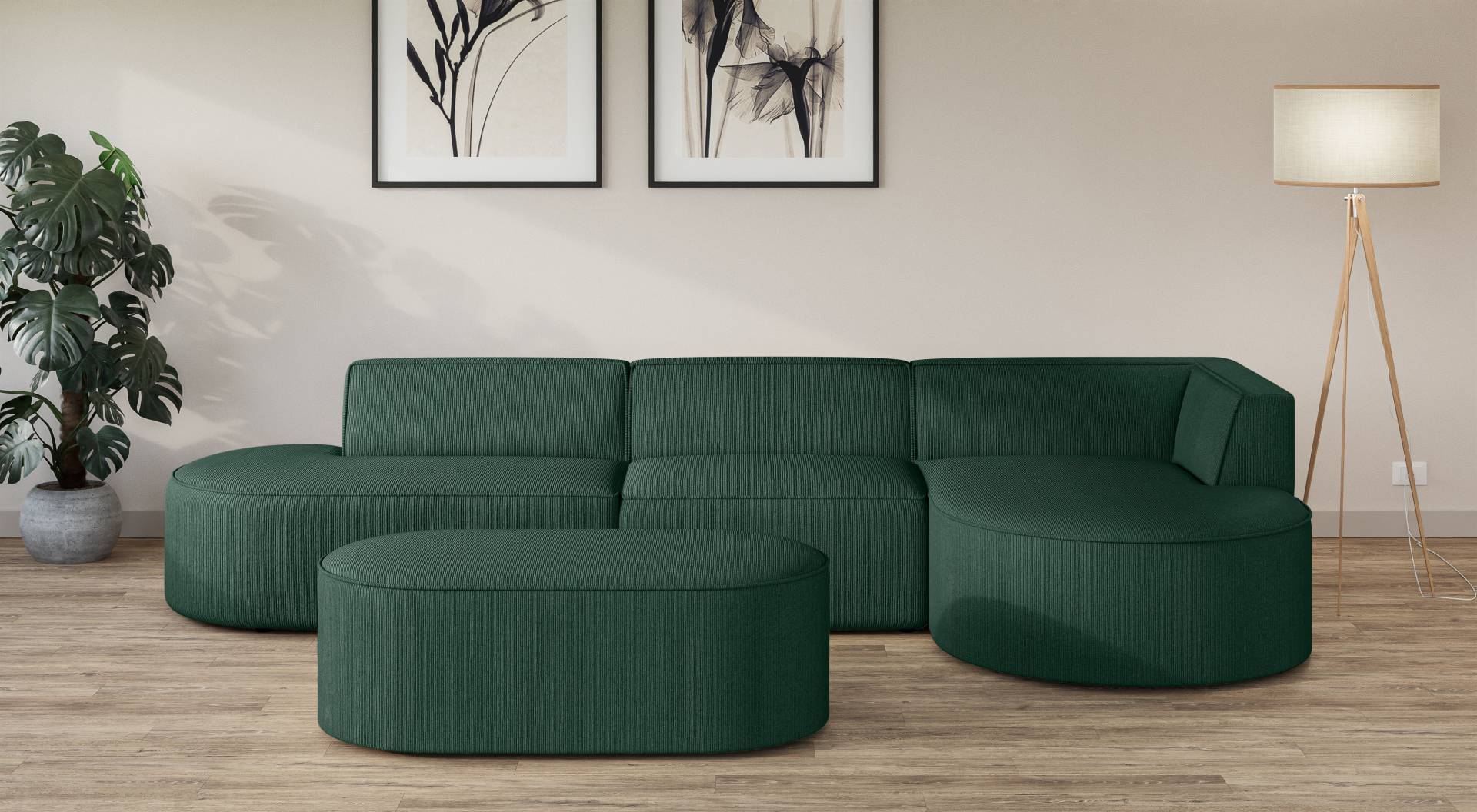 andas Ecksofa »Ecksofa EIVIND mit Ottomane rechts/links, Masse: B/H/T 343/159/72 cm«, L-Form mit Wellenunterfederung, auch in Feincord und Bouclé von andas