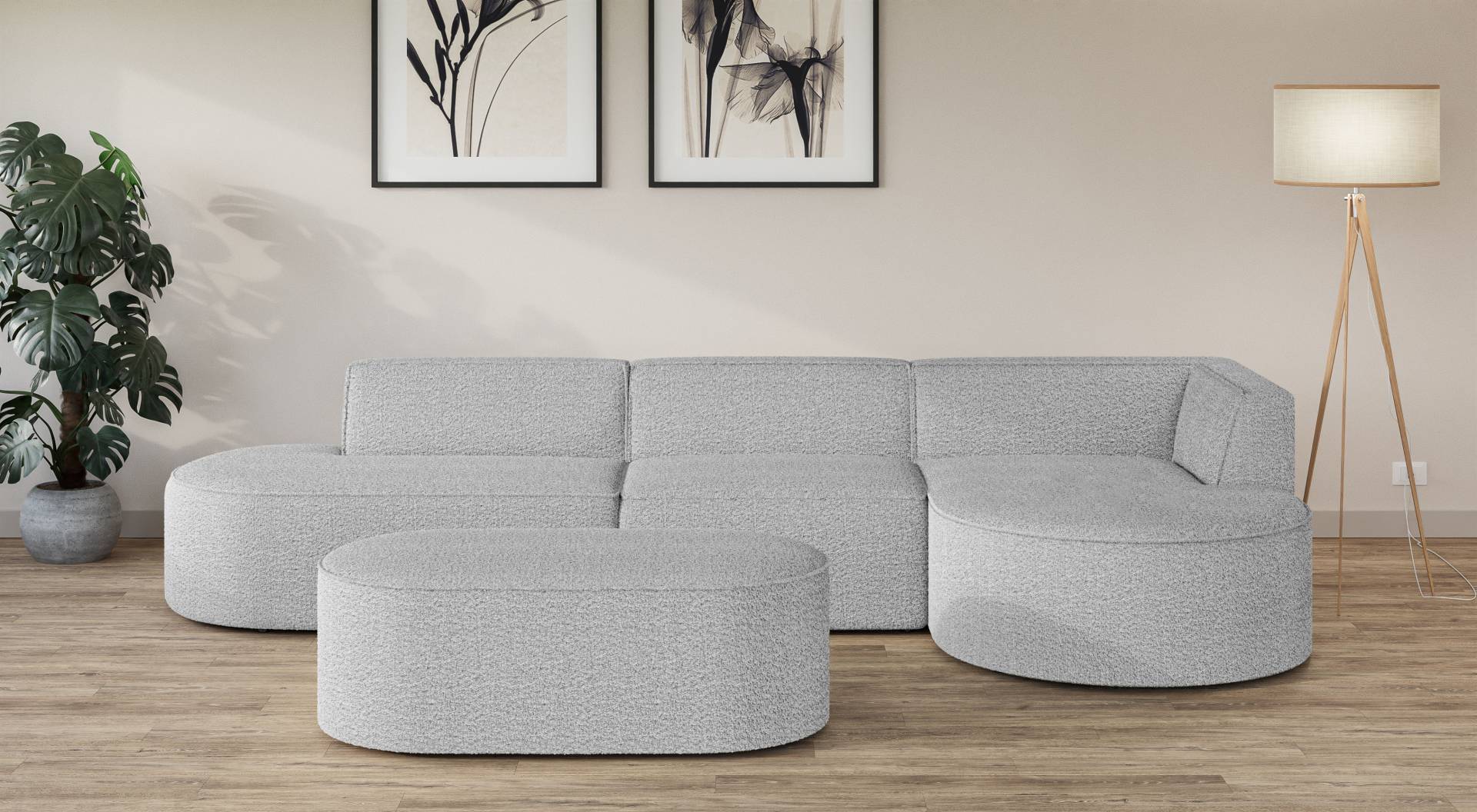 andas Ecksofa »Ecksofa EIVIND mit Ottomane rechts/links, Masse: B/H/T 343/159/72 cm«, L-Form mit Wellenunterfederung, auch in Feincord und Bouclé von andas