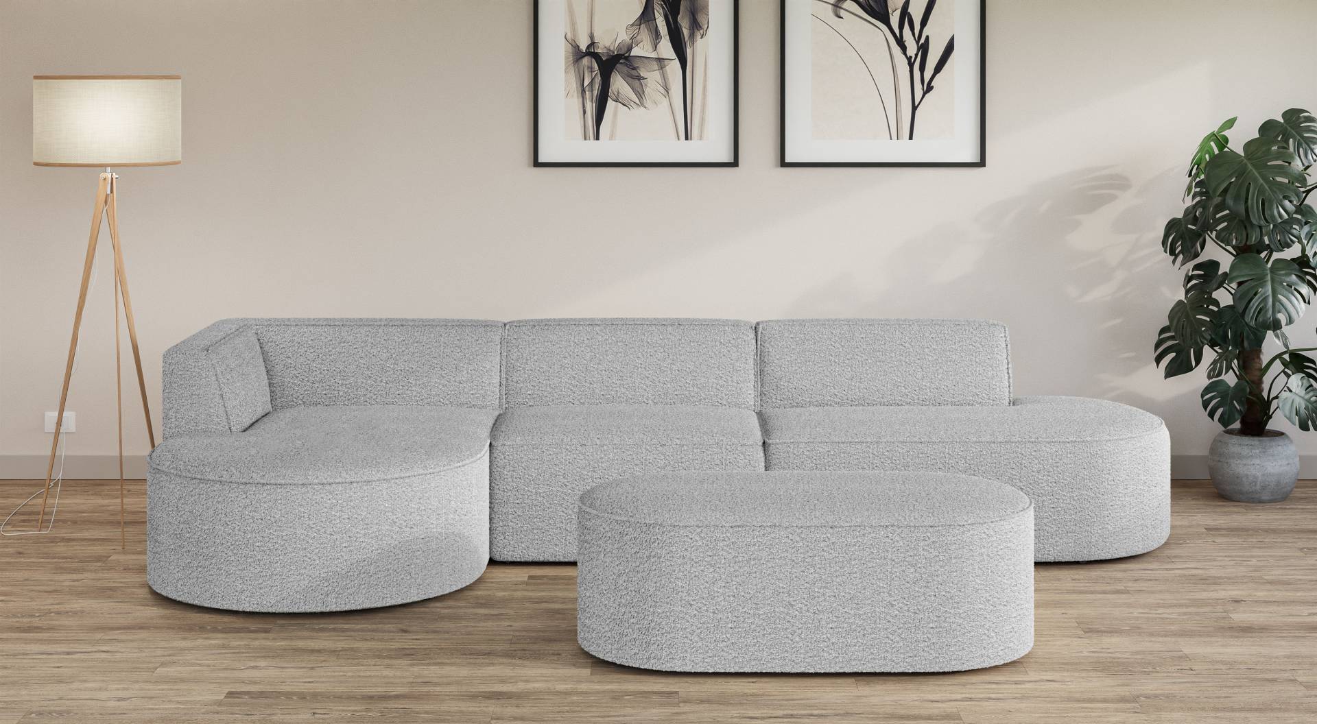 andas Ecksofa »Ecksofa EIVIND mit Ottomane rechts/links, Masse: B/H/T 343/159/72 cm«, L-Form mit Wellenunterfederung, auch in Feincord und Bouclé von andas