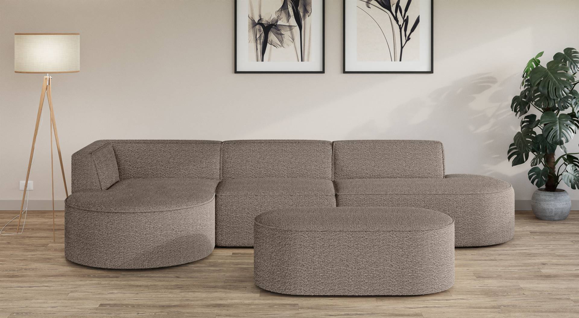 andas Ecksofa »Ecksofa EIVIND mit Ottomane rechts/links, Masse: B/H/T 343/159/72 cm«, L-Form mit Wellenunterfederung, auch in Feincord und Bouclé von andas