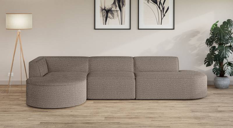 andas Ecksofa »Ecksofa EIVIND mit Ottomane rechts/links, Masse: B/H/T 343/159/72 cm«, L-Form mit Wellenunterfederung, auch in Feincord und Bouclé von andas