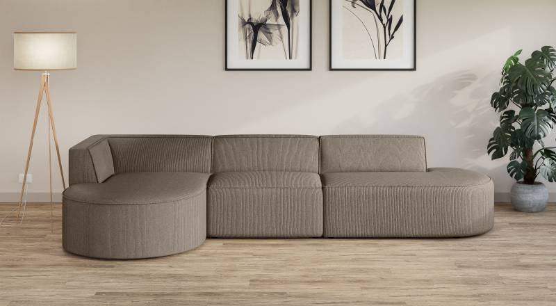 andas Ecksofa »Ecksofa EIVIND mit Ottomane rechts/links, Masse: B/H/T 343/159/72 cm«, L-Form mit Wellenunterfederung, auch in Feincord und Bouclé von andas