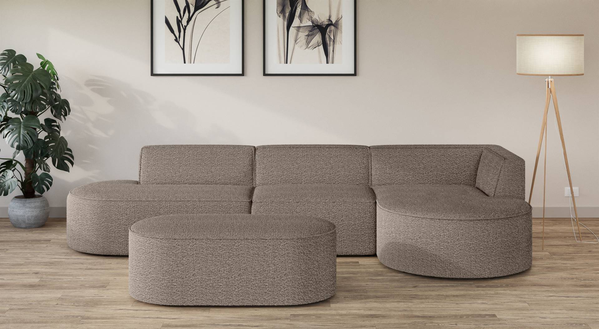 andas Ecksofa »Ecksofa EIVIND mit Ottomane rechts/links, Masse: B/H/T 343/159/72 cm«, L-Form mit Wellenunterfederung, auch in Feincord und Bouclé von andas