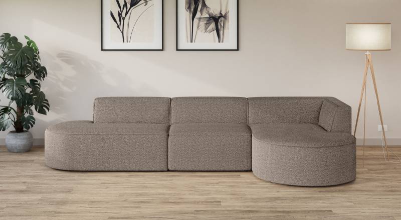 andas Ecksofa »Ecksofa EIVIND mit Ottomane rechts/links, Masse: B/H/T 343/159/72 cm«, L-Form mit Wellenunterfederung, auch in Feincord und Bouclé von andas