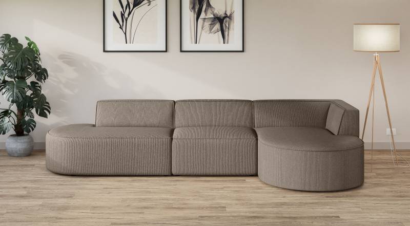 andas Ecksofa »Ecksofa EIVIND mit Ottomane rechts/links, Masse: B/H/T 343/159/72 cm«, L-Form mit Wellenunterfederung, auch in Feincord und Bouclé von andas