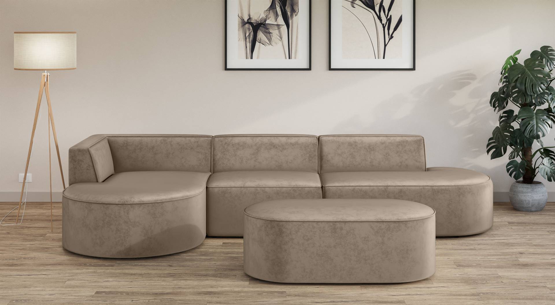 andas Ecksofa »Ecksofa EIVIND mit Ottomane rechts/links, Masse: B/H/T 343/159/72 cm«, L-Form mit Wellenunterfederung, auch in Feincord und Bouclé von andas