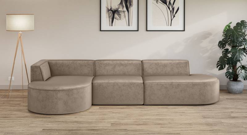 andas Ecksofa »Ecksofa EIVIND mit Ottomane rechts/links, Masse: B/H/T 343/159/72 cm«, L-Form mit Wellenunterfederung, auch in Feincord und Bouclé von andas