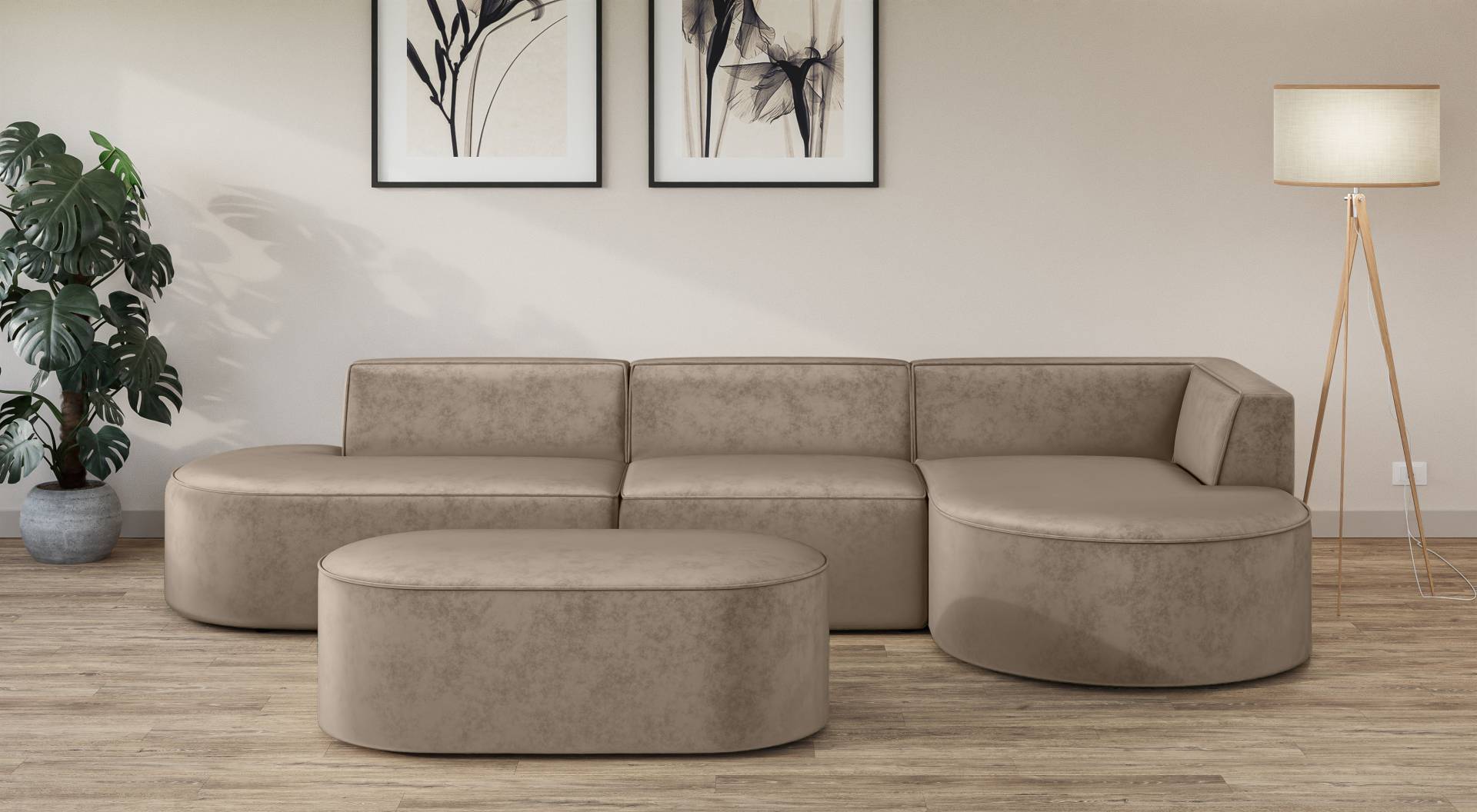 andas Ecksofa »Ecksofa EIVIND mit Ottomane rechts/links, Masse: B/H/T 343/159/72 cm«, L-Form mit Wellenunterfederung, auch in Feincord und Bouclé von andas