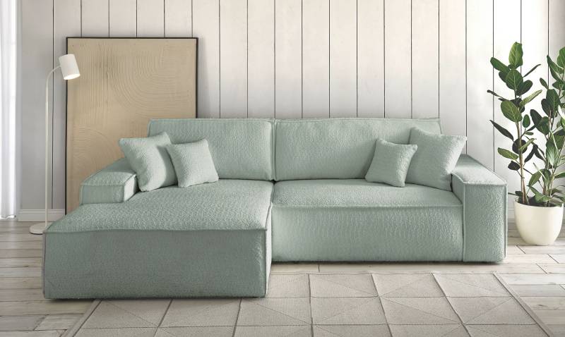 andas Ecksofa »Finnley Schlafsofa 267 cm in Bouclé, Struktur fein u. Cord, L-Form,«, Schlaffunktion m. Bettkasten (136/210 cm), Bouclé, Struktur und Cord von andas