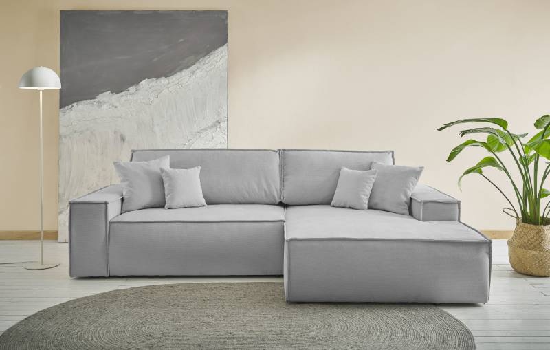 andas Ecksofa »Finnley Schlafsofa 267 cm in Bouclé, Struktur fein u. Cord, L-Form,«, Schlaffunktion m. Bettkasten (136/210 cm), Bouclé, Struktur und Cord von andas