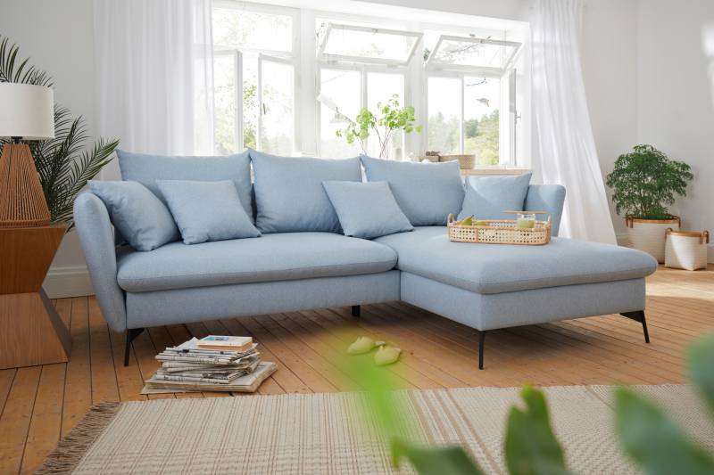 andas Ecksofa »LIVORNO,258 cm, L-Form,«, Schlaffunktion u. Bettkasten (139/224cm), Samt, Struktur, Webstoff von andas