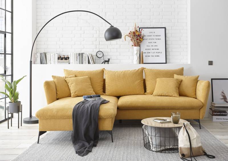 andas Ecksofa »LIVORNO,258 cm, L-Form,«, Schlaffunktion u. Bettkasten (139/224cm), Samt, Struktur, Webstoff von andas