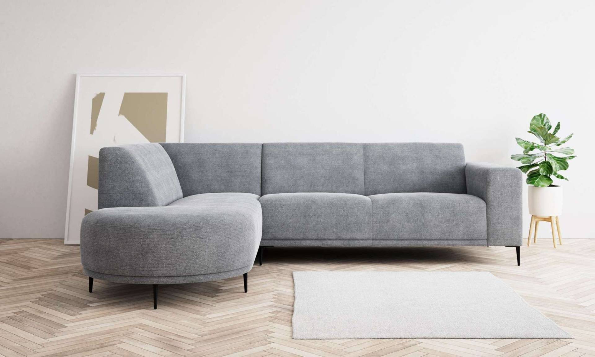 andas Ecksofa »Vorby«, L-Form, Breite 252 cm, weicher Chenille-Stoff, schwarze Metallfüsse von andas