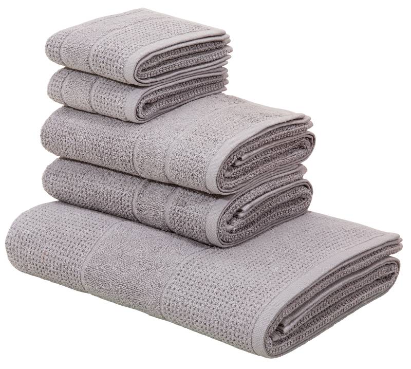 andas Handtuch Set »Kimi«, (Set, 5 St., 2 Gästetücher 30x50 cm-2 Handtücher 45x90 cm-1 Badetuch 65x130 cm), mit besonderer Struktur von andas