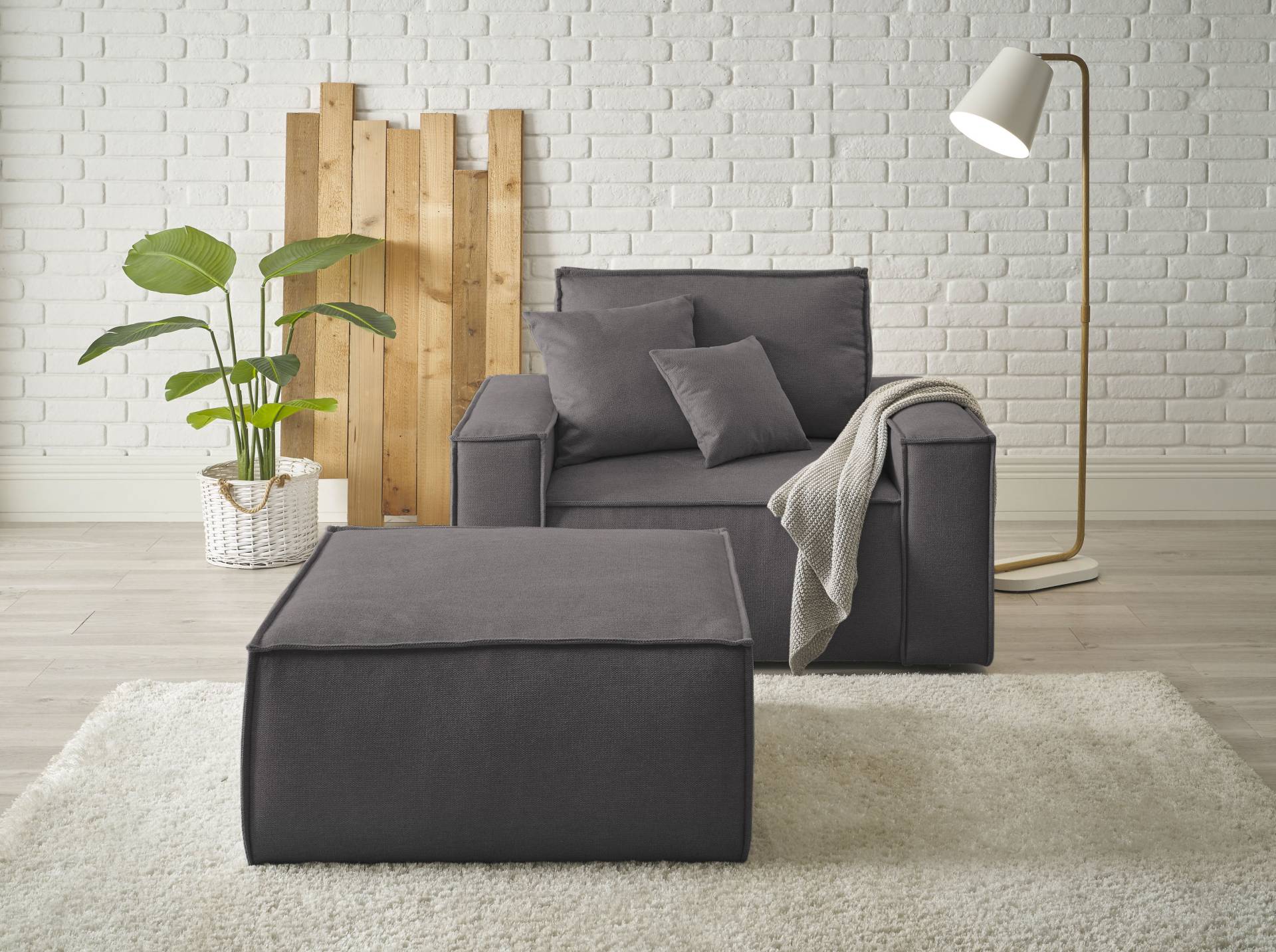 andas Loveseat »Finnley«, (2 St.), Loveseat und Hocker im Set, passend zur Polster-Serie Finnley von andas