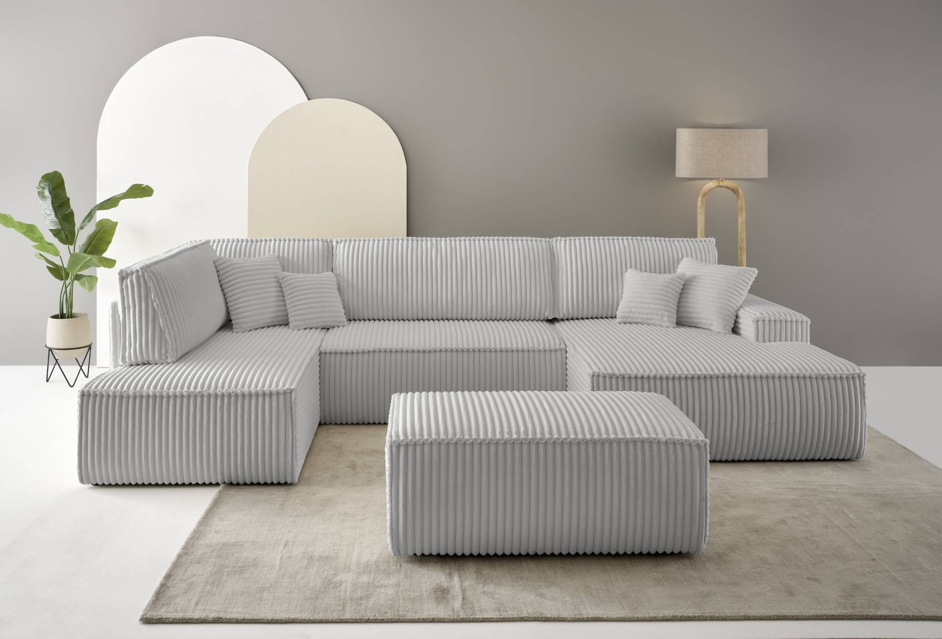 andas Wohnlandschaft »FINNLEY U-Form XXL 329 cm, Schlafsofa, Schlaffunktion m. Bettkasten«, (194/139 cm), Bouclé, Struktur und Cord von andas