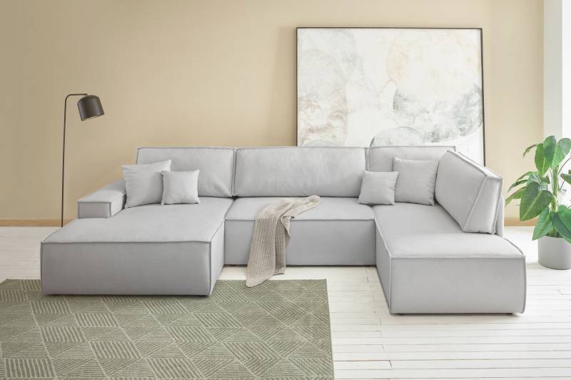 andas Wohnlandschaft »FINNLEY U-Form XXL 329 cm, Schlafsofa, Schlaffunktion m. Bettkasten«, (194/139 cm), Bouclé, Struktur und Cord von andas