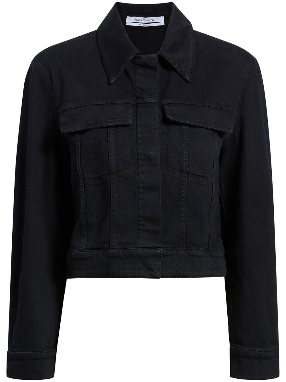 Another Tomorrow cropped organic-cotton blend denim jacket - Black von Another Tomorrow