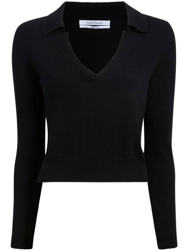 Another Tomorrow long-sleeve knitted polo top - Black von Another Tomorrow