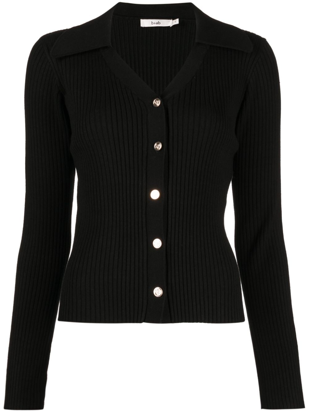 b+ab ribbed-knit pointed-flap collar cardigan - Black von b+ab