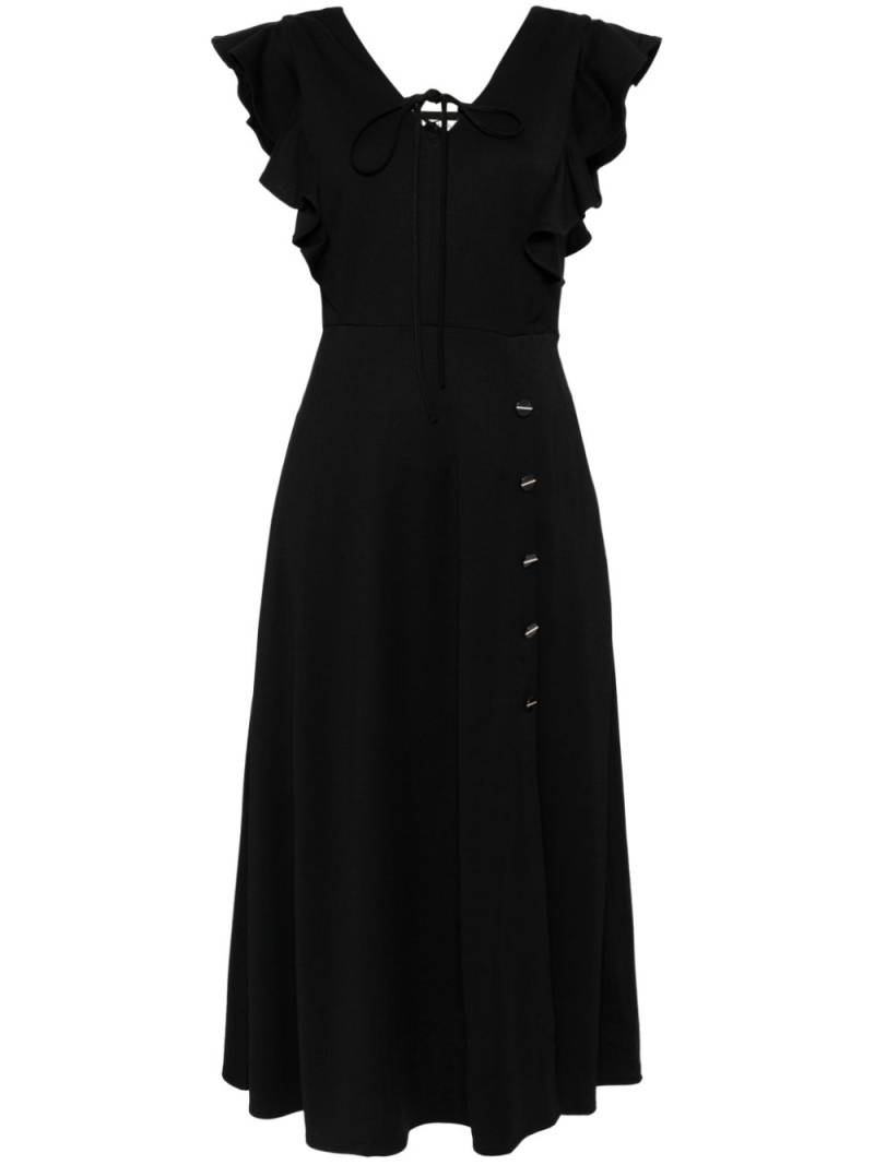 b+ab ruffle-detail V-neck midi dress - Black von b+ab