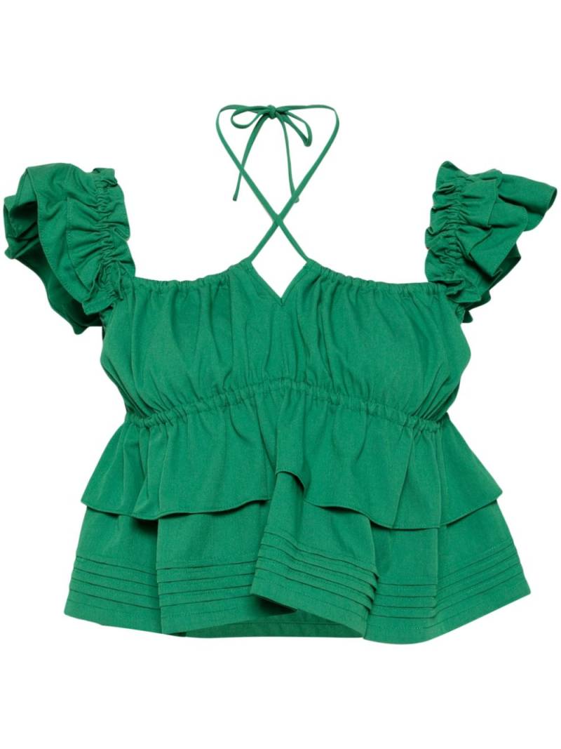 b+ab ruffle-detail cotton halterneck top - Green von b+ab