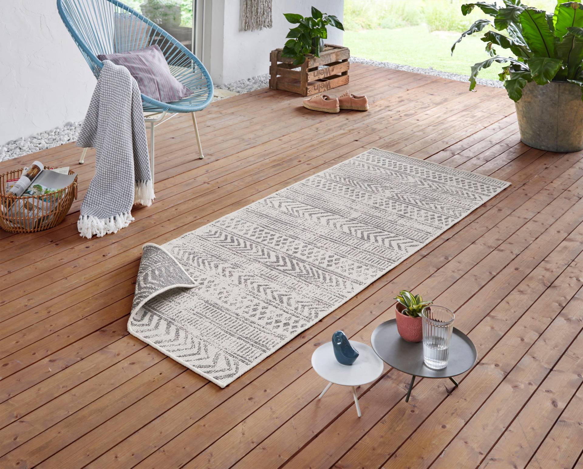 NORTHRUGS Teppich »BIRI Wendeteppich«, rechteckig, 5 mm Höhe, In-& Outdoor, Wetterfest, Balkon, Läufer, Wohnzimmer, Wasserfest, Boho von NORTHRUGS