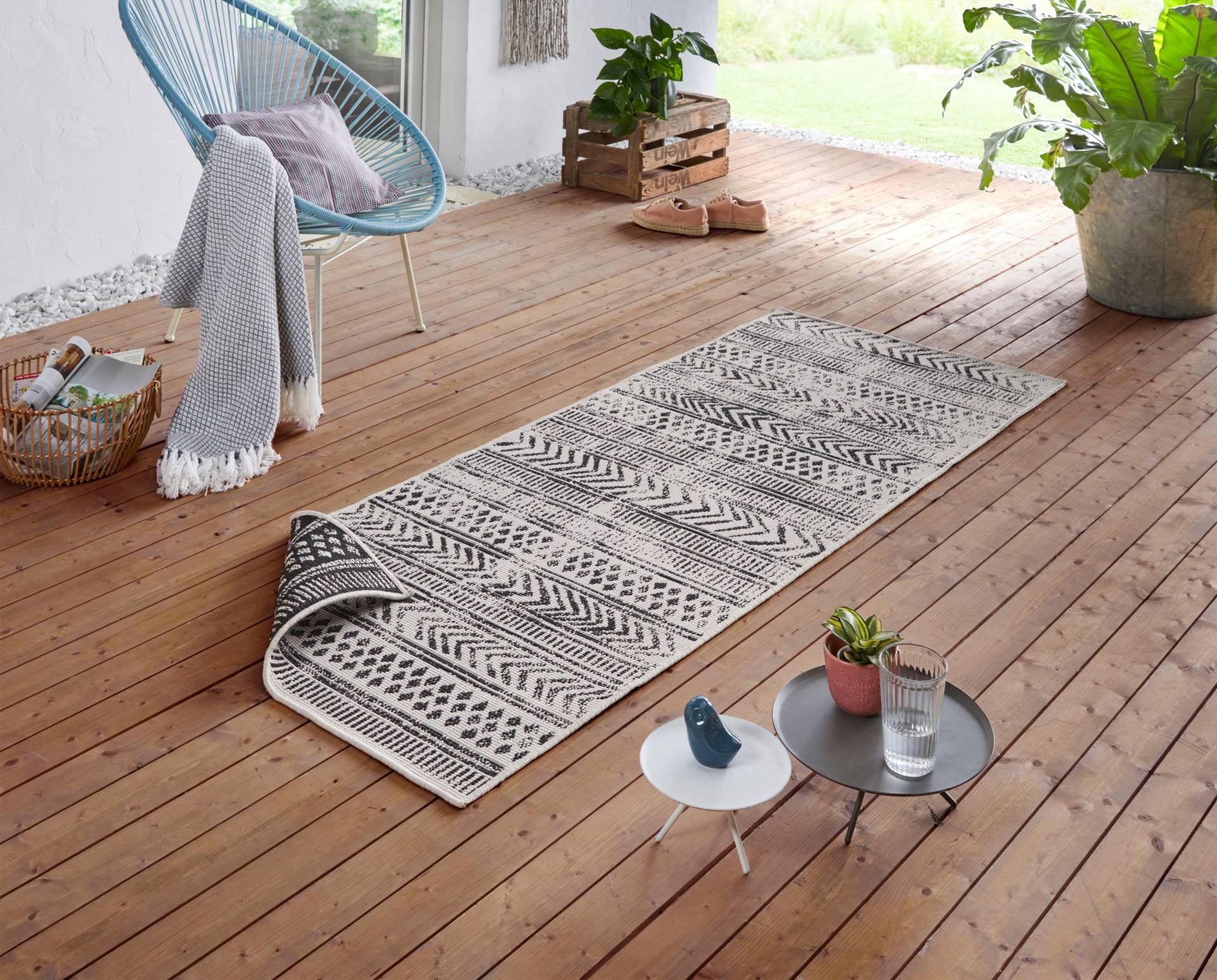 NORTHRUGS Teppich »BIRI Wendeteppich«, rechteckig, 5 mm Höhe, In-& Outdoor, Wetterfest, Balkon, Läufer, Wohnzimmer, Wasserfest, Boho von NORTHRUGS