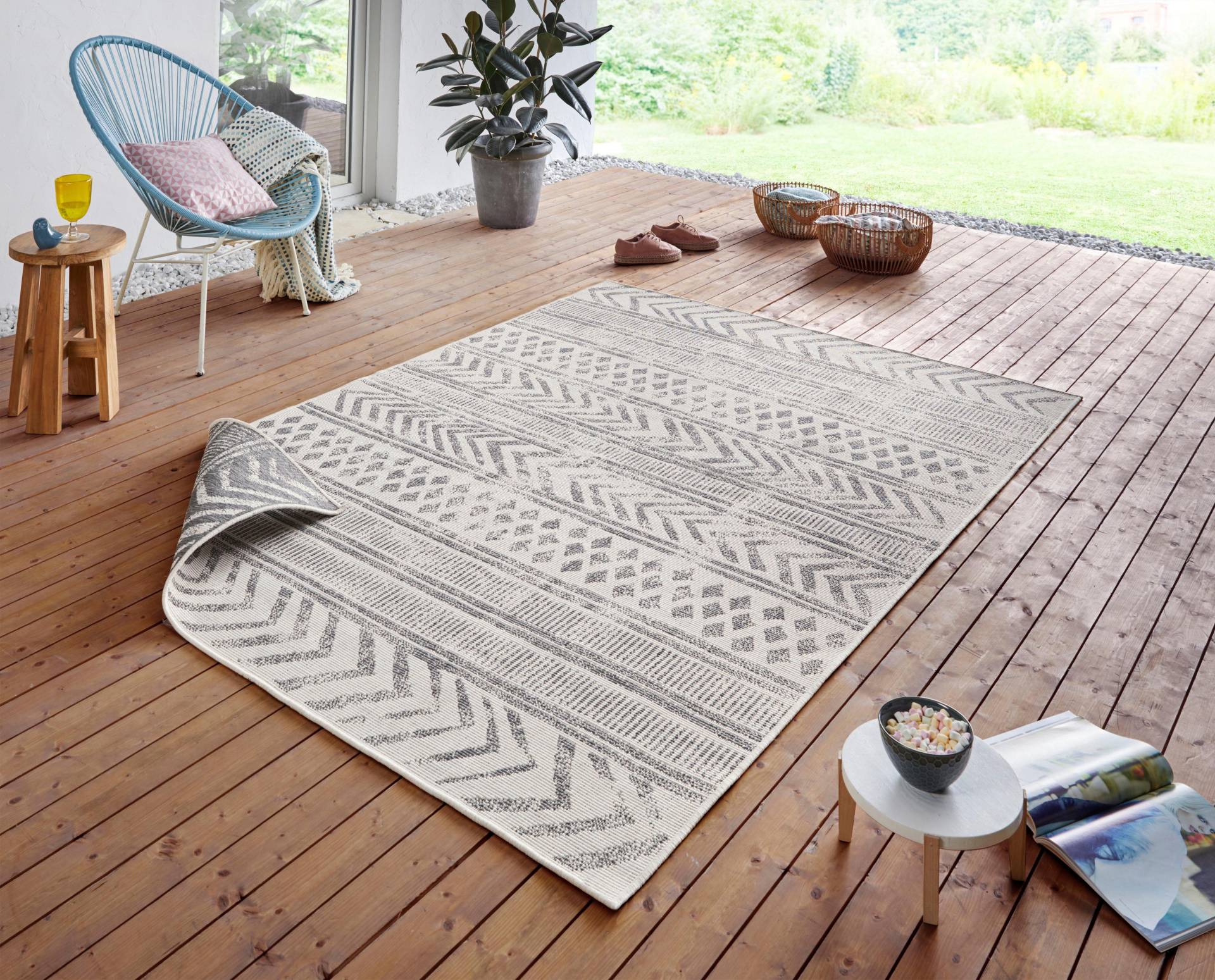 NORTHRUGS Teppich »BIRI Wendeteppich«, rechteckig, In-& Outdoor, Wetterfest, Balkon, Garten, Wohnzimmer, Wasserfest, Boho von NORTHRUGS